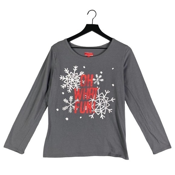 Christmas Pajama Shirt Women's Sleep‎ Top Oh What Fun Soft Stretchy Size Large - Picture 1 of 10